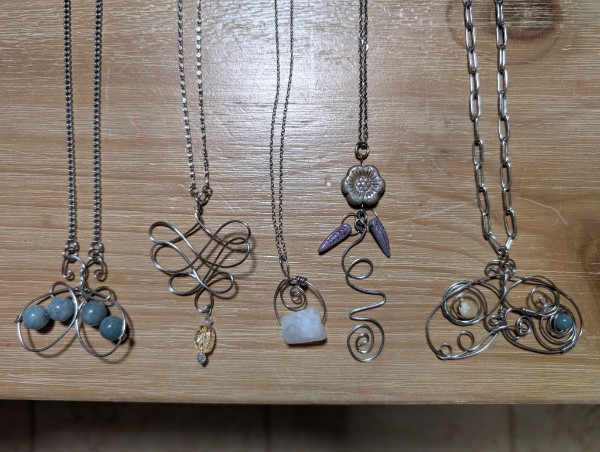 Handmade wire-wrapped necklace piece